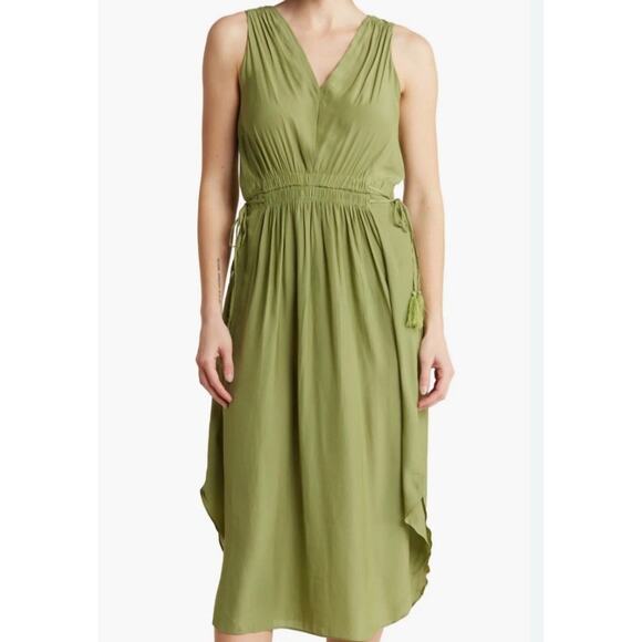 Tahari V-Neck Sleeveless Drawstring Waist Green Midi Dress Plus Size 1X NEW - Picture 1 of 10